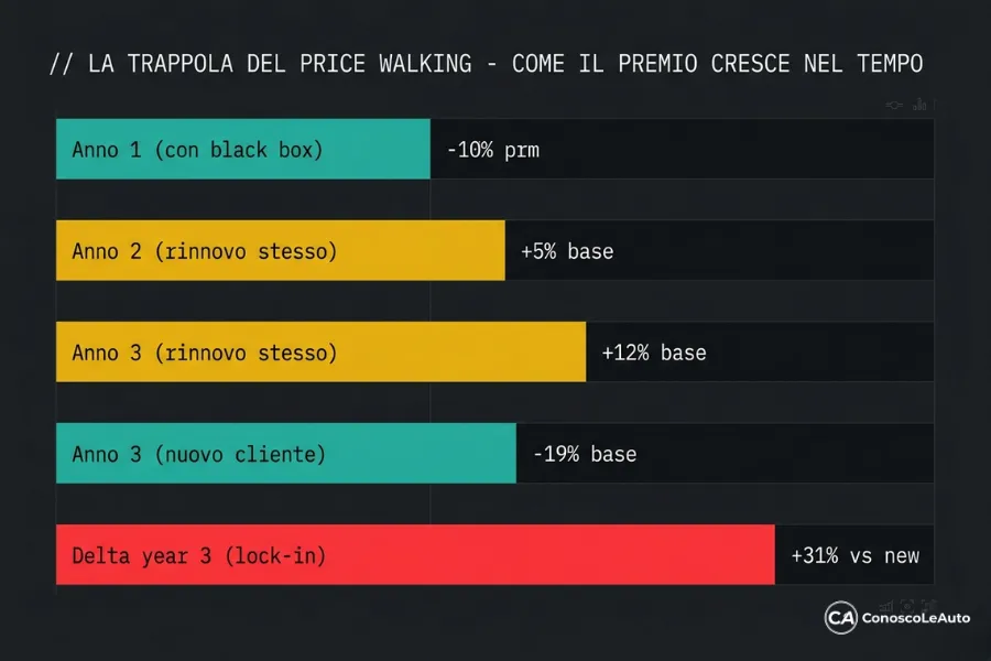 Infoanagrafica che mostra l'andamento del premio assicurativo con scatola nera