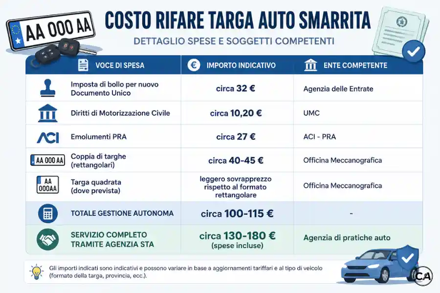Infoanagrafica costo rifare targa auto smarrita