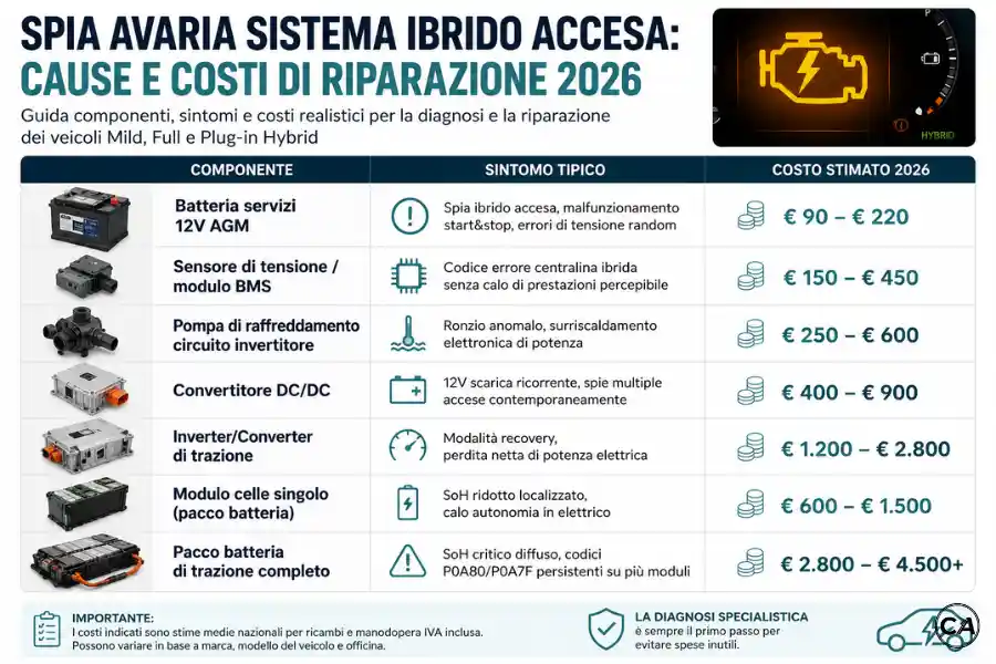 Infoanagrafica spia avaria sistema ibrido