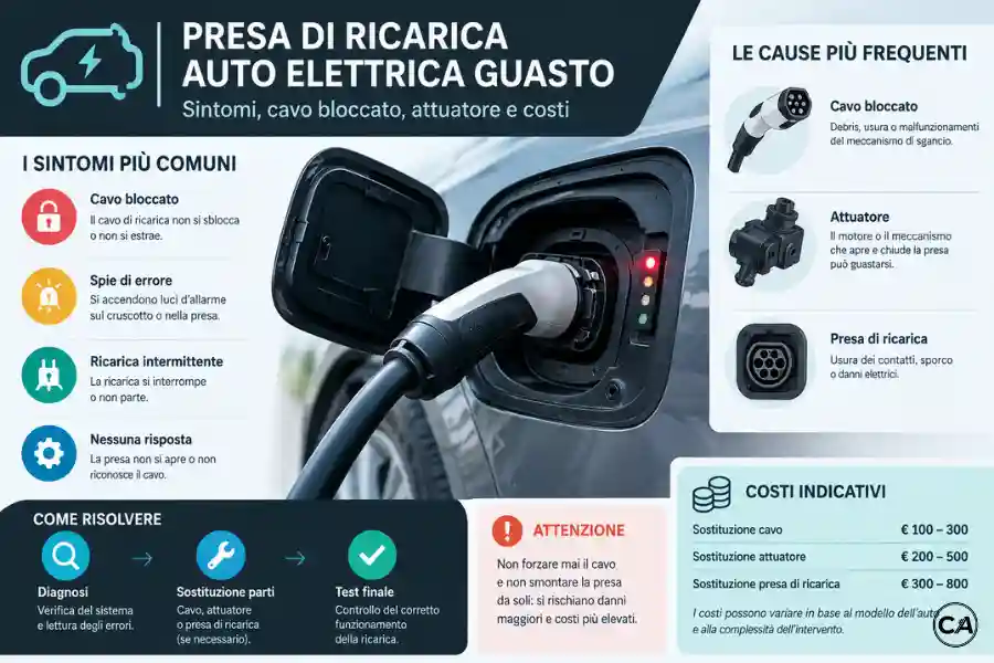 Infografica Presa di Ricarica Auto Elettrica Guasto Sintomi