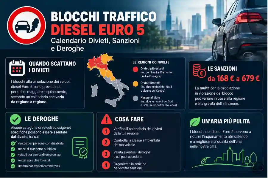 Infografica Blocchi Traffico Diesel Euro 5