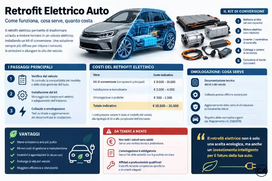 Infografica Retrofit Elettrico Auto Kit di Conversione Costi