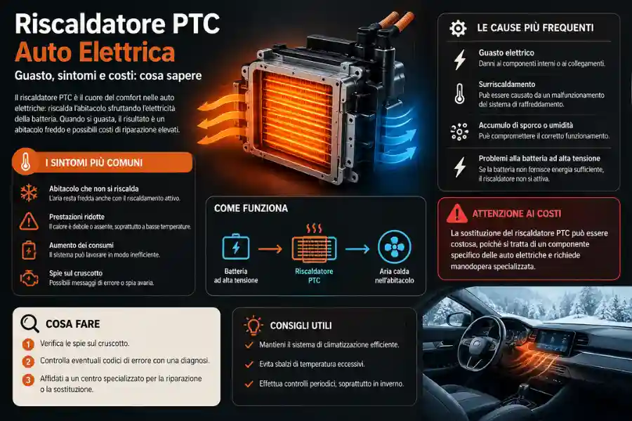 Infografica Riscaldatore PTC Auto Elettrica Guasto Sintomi